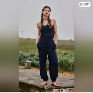 Free People FP Beach Claire terry Navy Knit strapless Jumpsuit